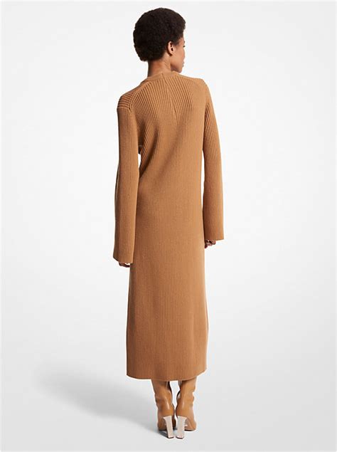 Ribbed Stretch Cashmere Slit Dress 